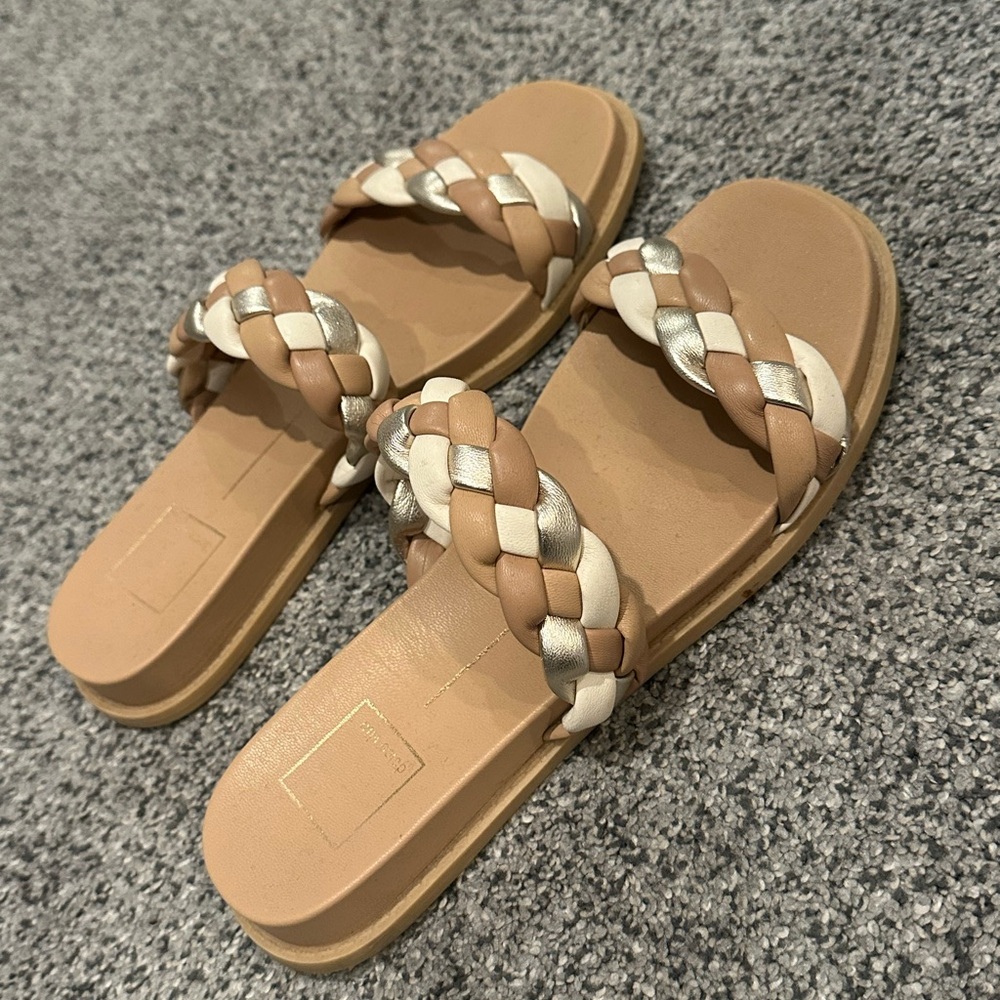 Dolce Vita Tan and Silver Braided Sandals
